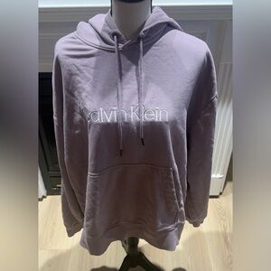 Calvin Klein Men's Front Logo Terry Hoodie, Long Sleeve, Light Purple, Large